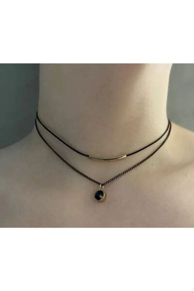 Nishstyle Altın Renk Materyalli Siyah Zincir İkili Choker Kolye