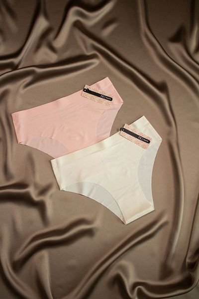 LikeSwan Cream and Pink 2-Piece Seamless Laser Cut Slip Panties - Non-Marking, Lycra