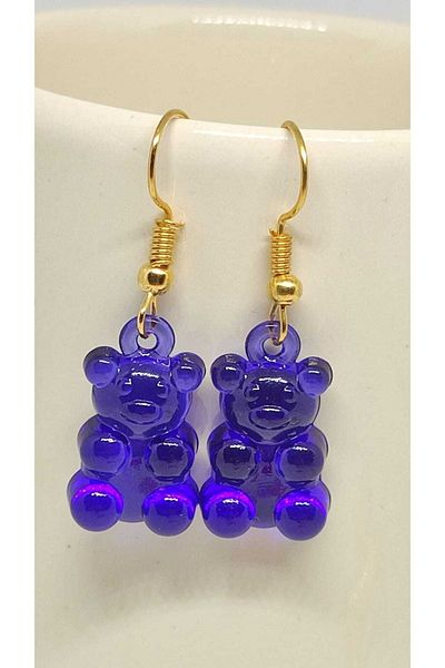 TUNA TAKI & AKSESUAR Jelibon Teddy Bear Earrings Yellow Hooked Model Youth Jewelry Children's Jewelry