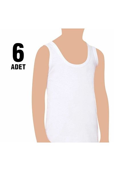 Tutku White Combed Tank Top - Boy Set of 6