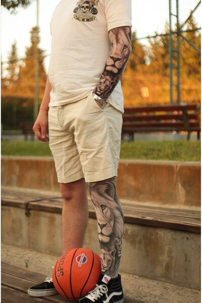 SWANKYSOCKS Giyilebilir Aslan Desenli Kol ve Bacak Takım Dövmesi 3D Baskılı Tattoo