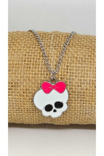 TUNA TAKI & AKSESUAR Cute Skull Necklace with Enameled Ribbon