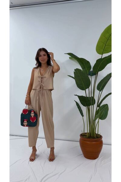 LADİN Ladin Önden Bağlamalı Keten Alt Üst Takım