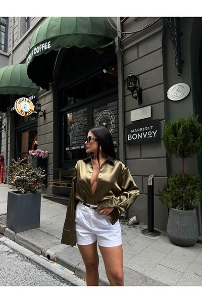 LB Laluna Butik Дамска струяща се сатенена риза