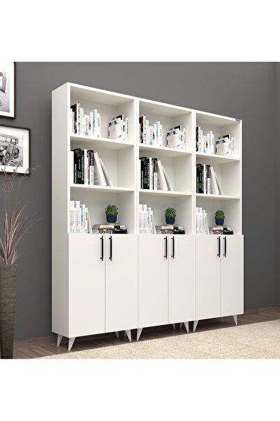 Buzkan Mobilya % 100 Mdflam kapaklı Geniş Beyaz kitaplık