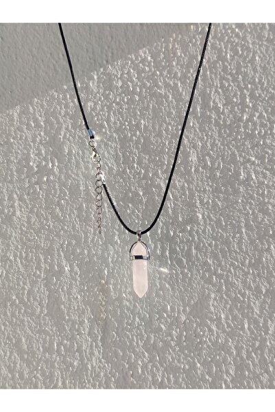Gena stone Pink Quartz Natural Stone Pandula Necklace - Nail Model Natural Stone Necklace - Cord String Necklace