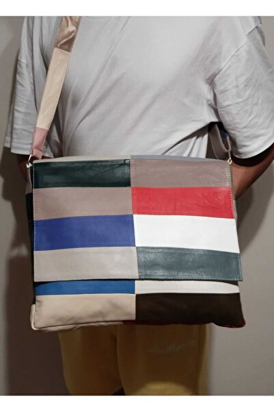 atter Hakiki Kuzu Derisi Unisex Çok Renkli 35x28cm Heybe Çanta