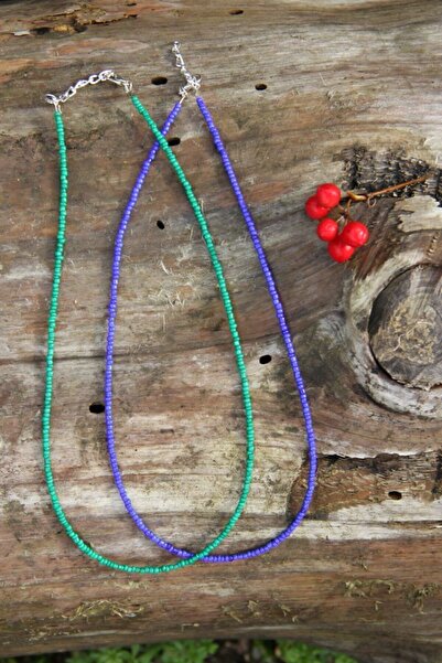 TAGM Green And Navy Blue 2-Piece Bead Necklace