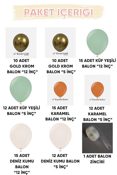 Gold Center My Party Set^^ Gold Chrome* Mildew Green* Caramel* Sea Sand 100 Balloon Set