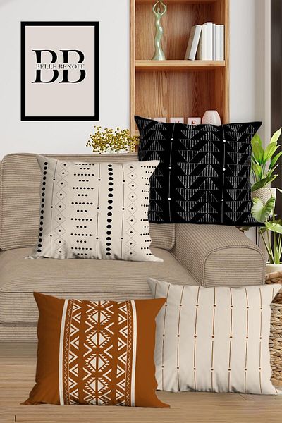 Belle Benoit Orange Black Design Double Sided Printed Decorative 4-Piece Sofa Pillowcase Throw Pillow Cover Set