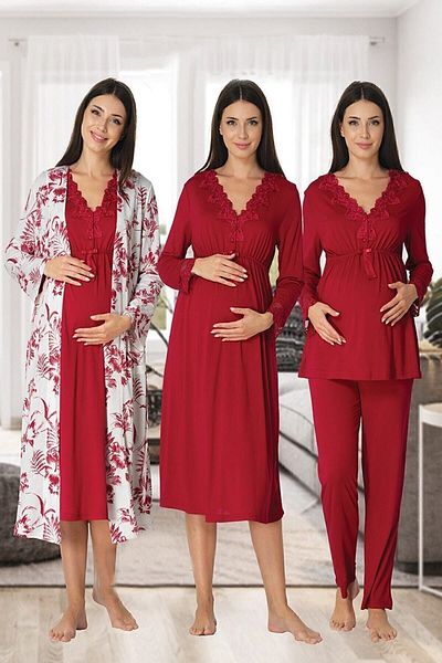 Effort Pijama مجموعة الأمومة الحمراء للنساء مكونة من 4 قطع