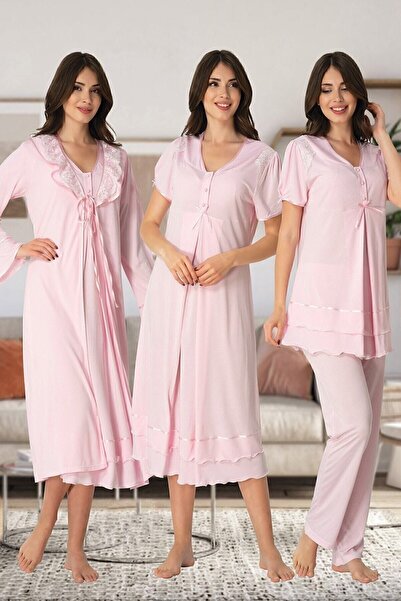 Effortt طقم بيجامة للحوامل بأكمام قصيرة، ثوب نوم، ثوب صباحي، Effort 8026-pink