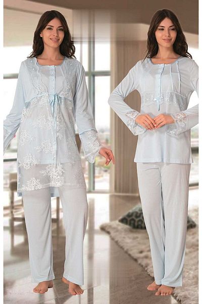 CAMELLİA Set de pijamale de maternitate albastru pentru femei 7090