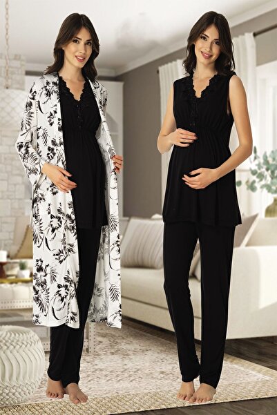 Effortt مجموعة Mayss Collections 8034 بيجامة للحوامل باللون الأسود مع ثوب نوم