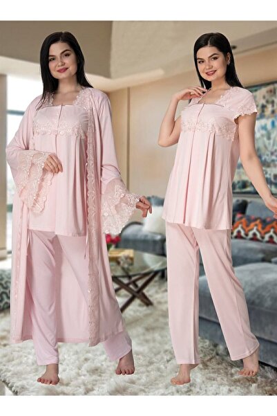 Kaktüs Moda Ροζ Πιτζάμες εγκυμοσύνης και Σετ Peignoir - Effortt Σετ 3 5011