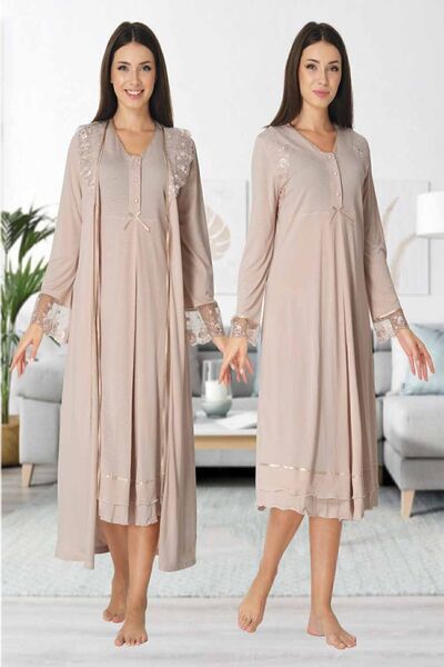 Effortt Mayss Collections 2425 Mink Color Maternity Nightgown Set with Dressing Gown