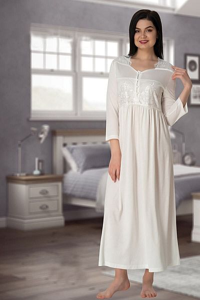 Effort Pijama Effort Ecru Spanish Sleeve Maternity Nightgown Set with Dressing Gown 3010