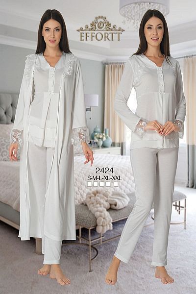 Effort Pijama Zerre Bebe Women's Ecru Long Sleeve Maternity Maternity Pajamas Set Dressing Gown Effort 2424
