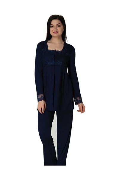 Effort Pijama Effortt Navy Blue Maternity Long Sleeve Pajama Set - 2403
