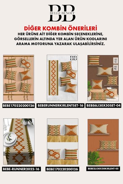 Belle Benoit Modern Turuncu Etnik 6'lı Çift Tarafı Baskılı Dikdörtgen 30x50 Ve 43x43 Kare Kırlent Kılıfı Seti