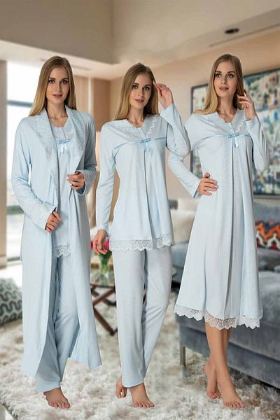 Effortt Mayss Collections 4036 Blue Color Nightgown, Morning Dress, Pajamas Set of 4