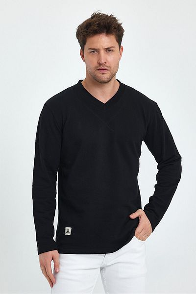 PELİTİSS V-NECK LONG SLEEVE SWEAT 3 THREAD COLLAR STRIP DETAIL
