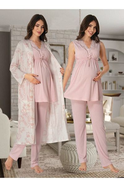 Effortt Pink Maternity Pajamas and Dressing Gown Set - Effort 8034