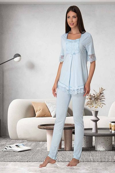 Effortt Set pijamale de maternitate Mayss Collections 6032 de culoare albastră cu caracteristică pentru alăptare