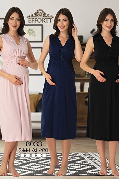 Effortt Cămașă de noapte fără mâneci de maternitate Effort 8033-albastru închis