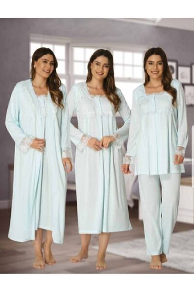 Effortt طقم ثوب نوم للحوامل باللون الأزرق للنساء مكون من 4 قطع 2405