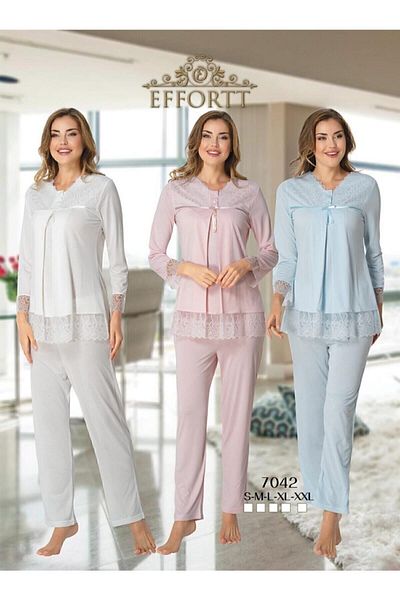 Effortt Women's Pajamas Lace Detailed Ecru Maternity Pajama Set