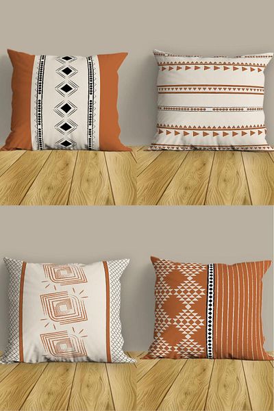 Belle Benoit Modern Orange Design Double Sided Printed Decorative 4-Piece Sofa Pillowcase Throw Pillow Cover Set