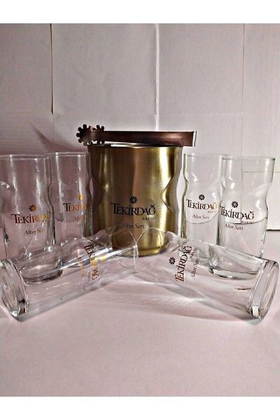 Paşabahçe Special Design Gold Series Rack Cup (6 Pieces) + Gold Series Steel Ice Bucket Set Lotus Cup