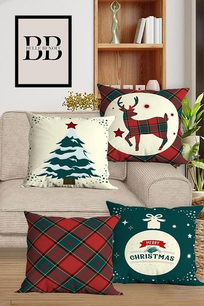 Belle Benoit New Year's Design - Digital Printed 4-Piece Gift Sofa and Pillow Set