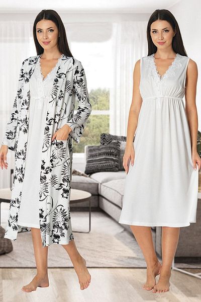 Effortt Mayss Collections 8035 Ecru Color Maternity Nightgown Set with Dressing Gown