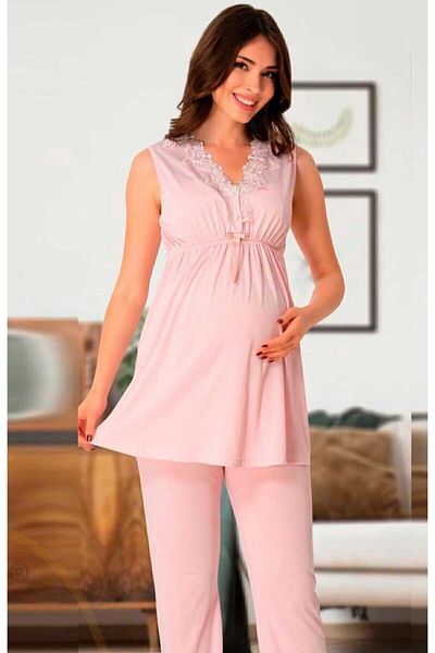Effort Pijama Effortt 8032 Powder Collar Lace Maternity Pajama Set