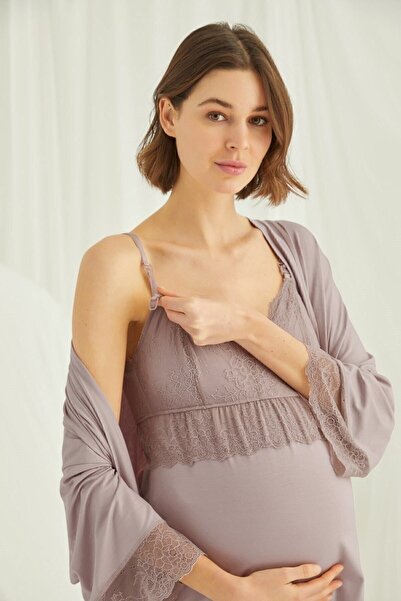 ByLohusa Monamise Vizon Sabahlıklı Hamile Lohusa Pijama Takımı 18431