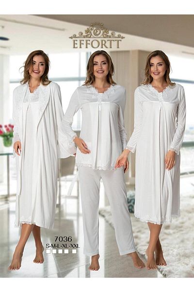 Effortt Women's White Maternity Nightgown Dressing Gown Pajamas Set of 4