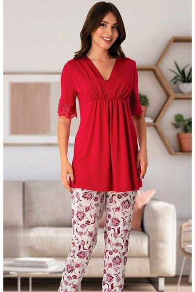 Effort Pijama Women's Fuchsia Flower Pattern Maternity Pajamas Set Effortt 8028