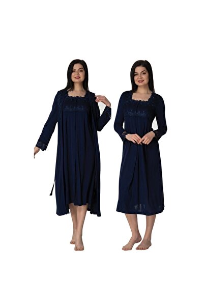 Effortt Set cămașă de noapte de maternitate albastru bleumarin pentru femei