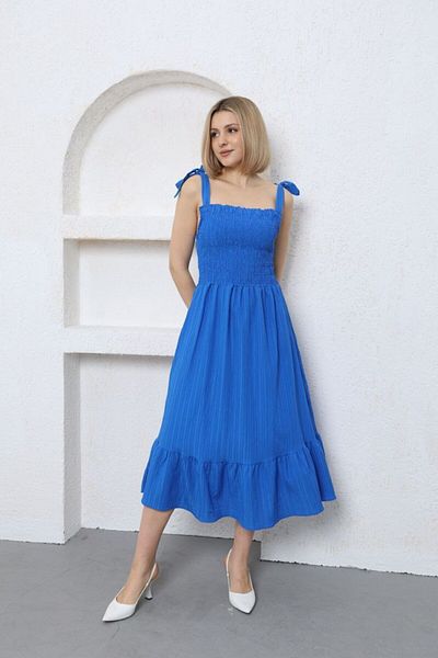 msm fashion Rochie midi de vară cu bretele - Fusta cu umeri și volane