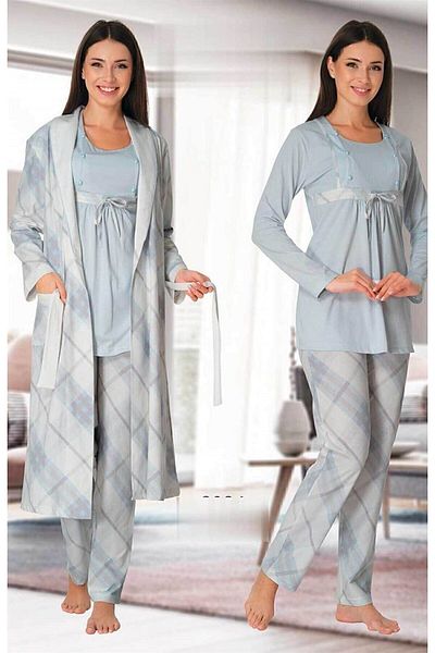 ByLohusa Set de pijamale de maternitate Effortt Blue Peignoir