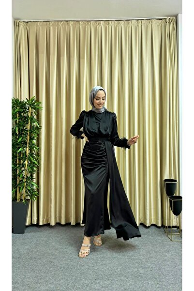 moda zeynaa Kuyruklu Saten Abiye