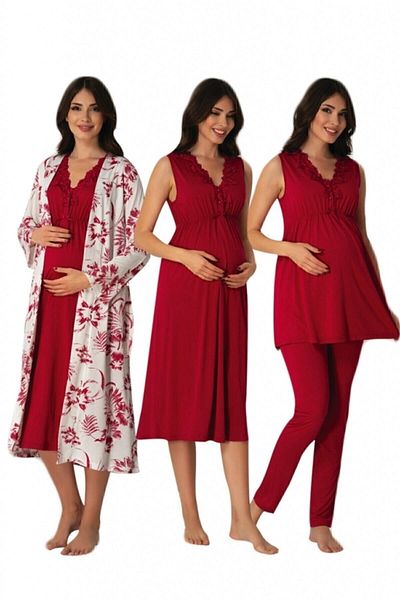HAMİLE ÇARŞISI Effortt 8036 Cherry 4-Piece Maternity Pregnant Set