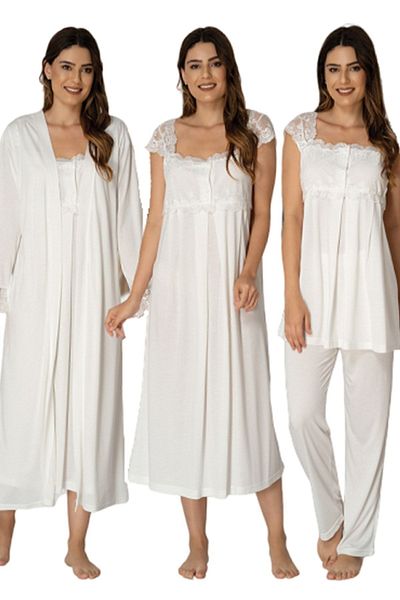 Effort Pijama Effort Ecru Pregnant Maternity Σετ 4 με Πανωφόρι 2305