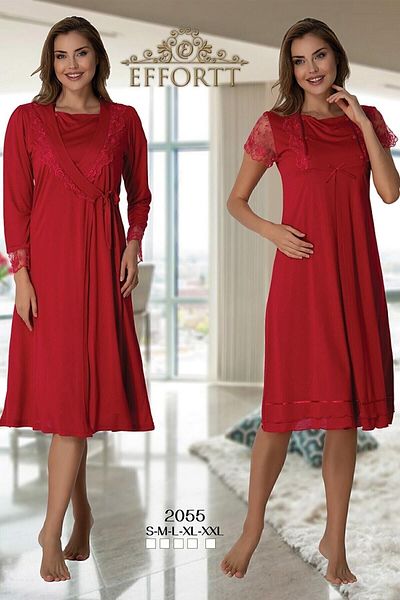 Effort Pijama Effortt Maternity Nightgown Set with Lace Dressing Gown