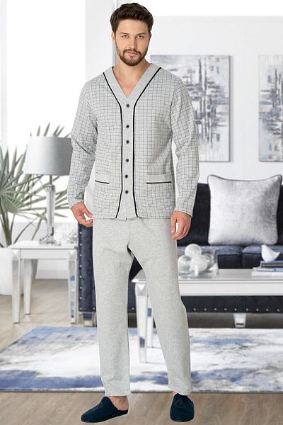 ByLohusa Plus Size Mecit Melange Men's Pajama Set - Open Front 2767