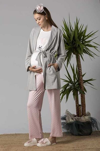 Effortt Women's Pink Maternity Pajama Set and Dressing Gown