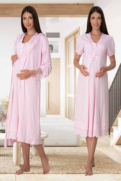 Effortt Mayss Collections 8025 Pink Maternity Night Set with Dressing Gowns