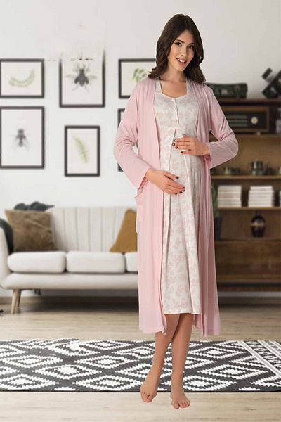 Effortt Mayss Collections 8015 Pink Maternity Night Set with Dressing Gowns